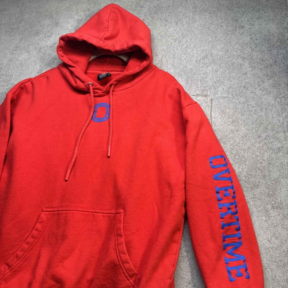 Overtime Red Hoodie Men's Large Streetwear Graphic Sleeve‎ Pullover Sweatshirt